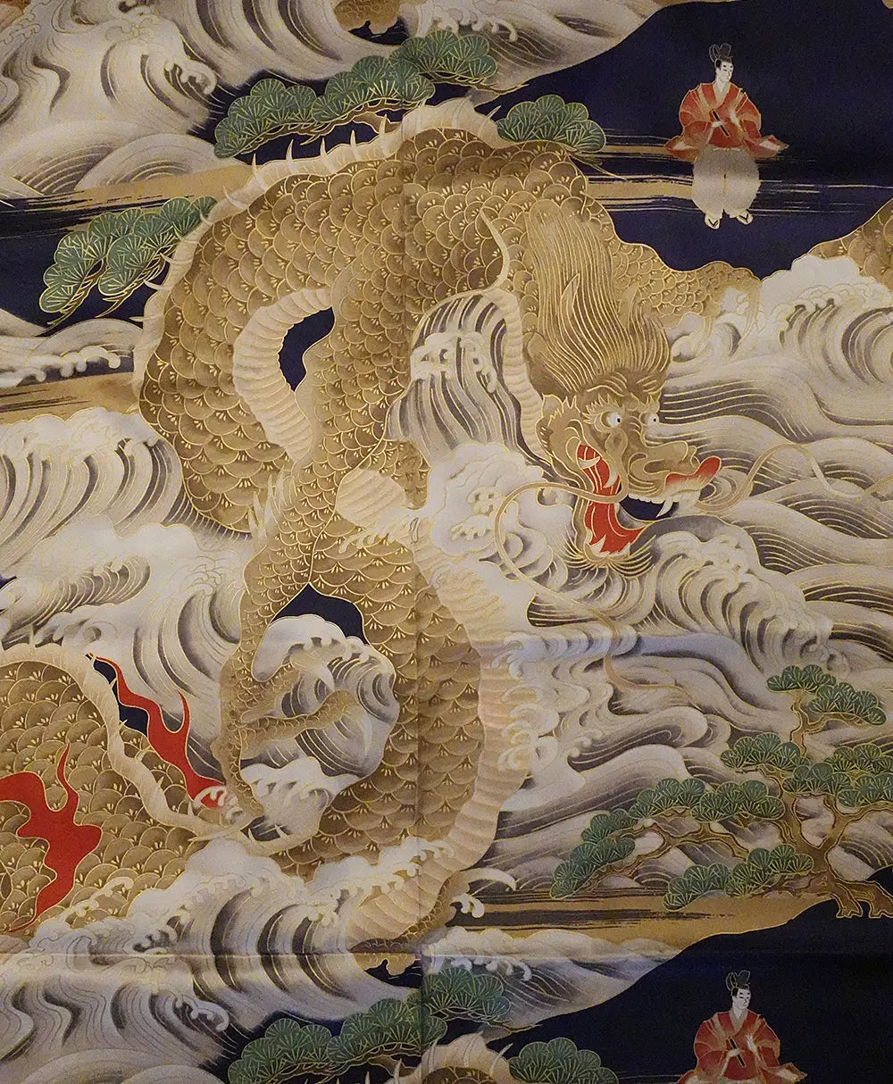 Seidenkimono für Herren mit Drachenmuster, hergestellt in Kyoto, Japan