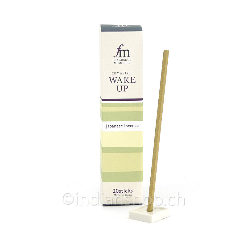 Nippon Kodo Fragrance Memories Wake Up Räucherstäbchen mit Keramikhalter in grün-weisser Verpackung