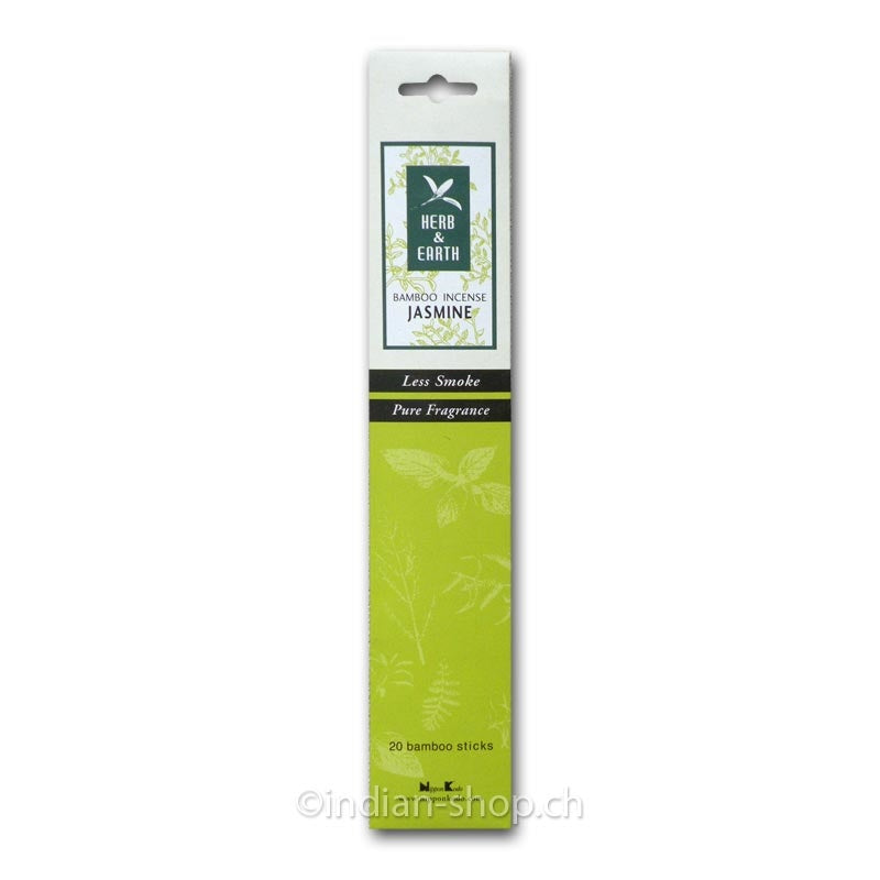 Nippon Kodo Herb & Earth Jasmine Räucherstäbchen, hellgrüne Less-Smoke-Verpackung mit 20 Bambusstäbchen und Jasminduft