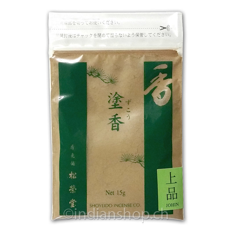 Shoyeido Johin Zu-koh japanisches Körperduftpulver 15 g in grün-beiger Verpackung