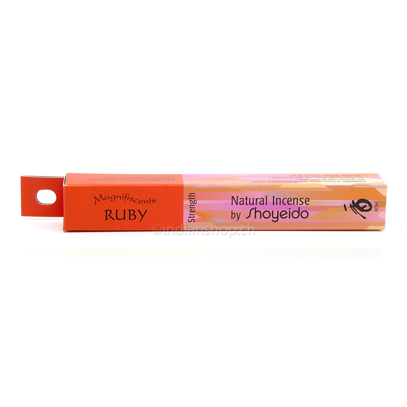 Shoyeido Magnifiscents Ruby Strength – orange-rote Originalpackung mit 30 japanischen Räucherstäbchen