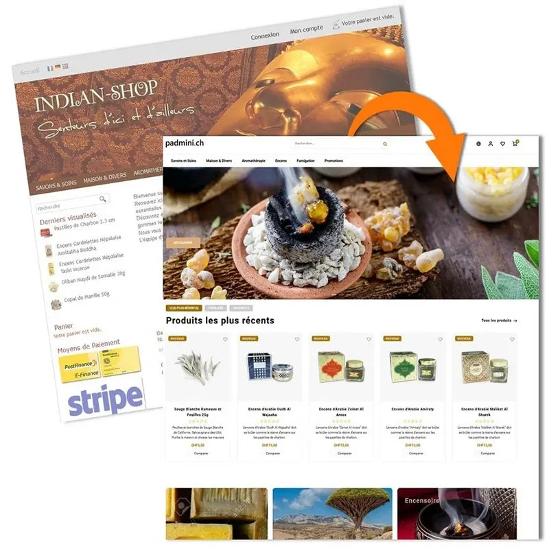 Bild: Wechsel der Website von indianshop zu padmini.ch