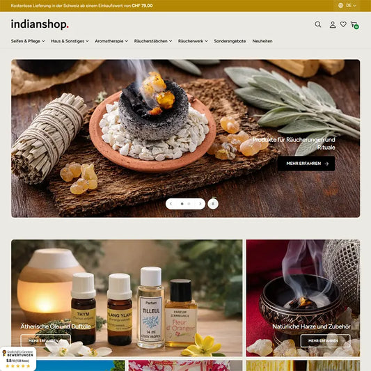 Bild der Startseite des Online-Shops für Räucherstäbchen und Düfte padmini.ch