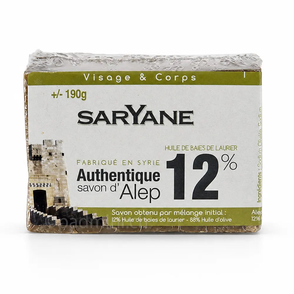 Traditionelle Aleppo-Seife Saryane mit 12 % Lorbeerbeerenöl aus Syrien, 190 g