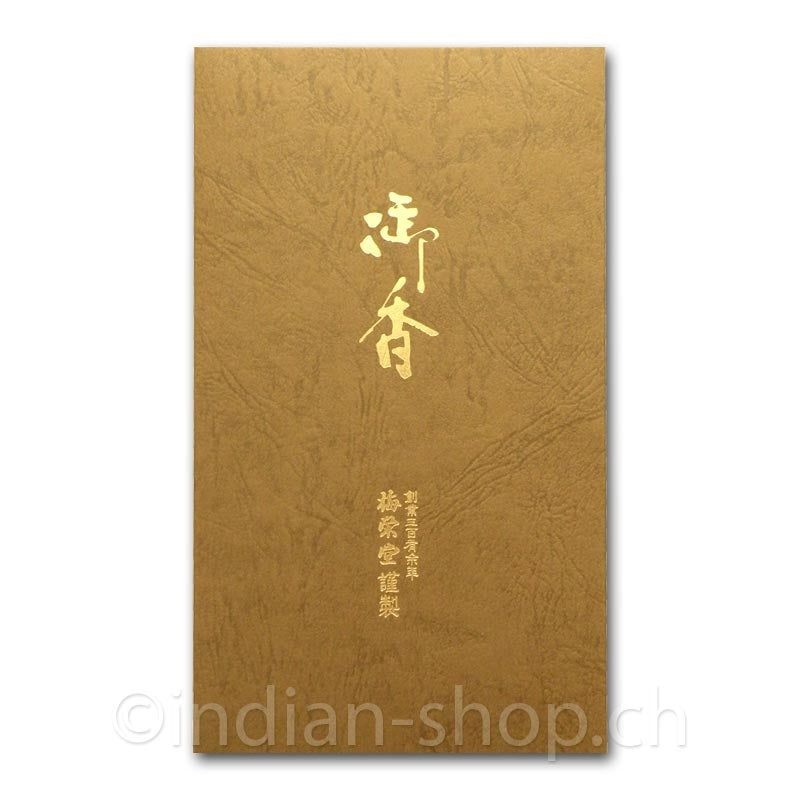 Baieido Excellent Tokusen japanische Räucherstäbchen in einer edlen goldbraunen Geschenkbox mit japanischer Beschriftung.