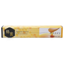 Baieido Imagine Honey – goldgelbe Packung japanischer Räucherstäbchen mit Wabenmuster und Honigmotiv, 40 Stäbchen mit Halter