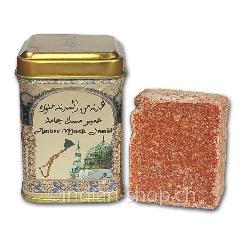 Hemani Amber Musk Jamid 25 g Duftstein mit dekorativer Metalldose