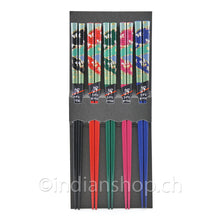 Japanische Essstäbchen B-213 von Sunlife, 5 Paar aus Holz in Schwarz, Rot, Grün, Rosa und Blau