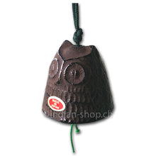 Japanische Furin-Windglocke in Eulenform, dunkelbraun, hergestellt in Japan