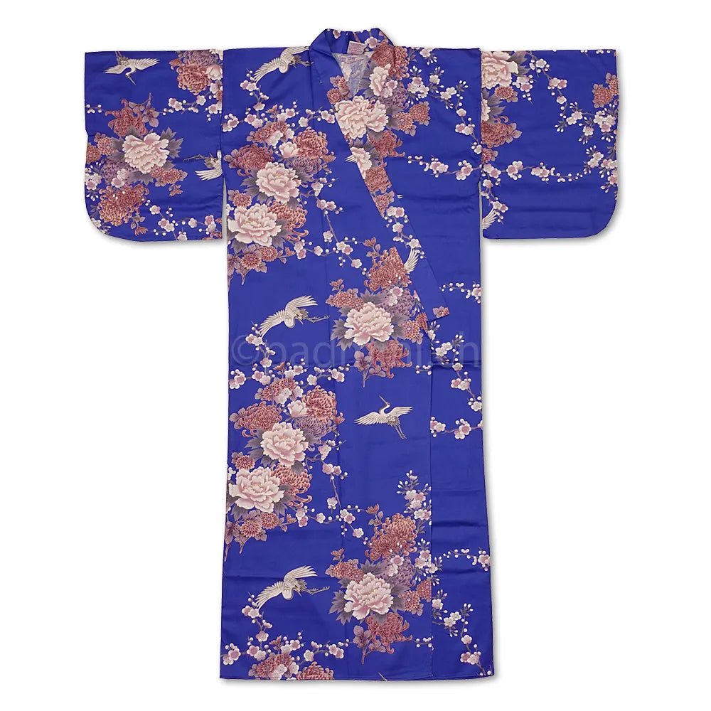 Authentischer japanischer Yukata aus Baumwollsatin für Damen, hergestellt in Kyoto, Farbe: Blau.