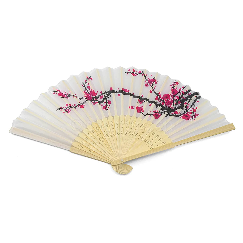 Japanischer Stil Handfächer aus Bambus mit Stoffbezug und Sakura-Motiv mit blühendem Kirschzweig