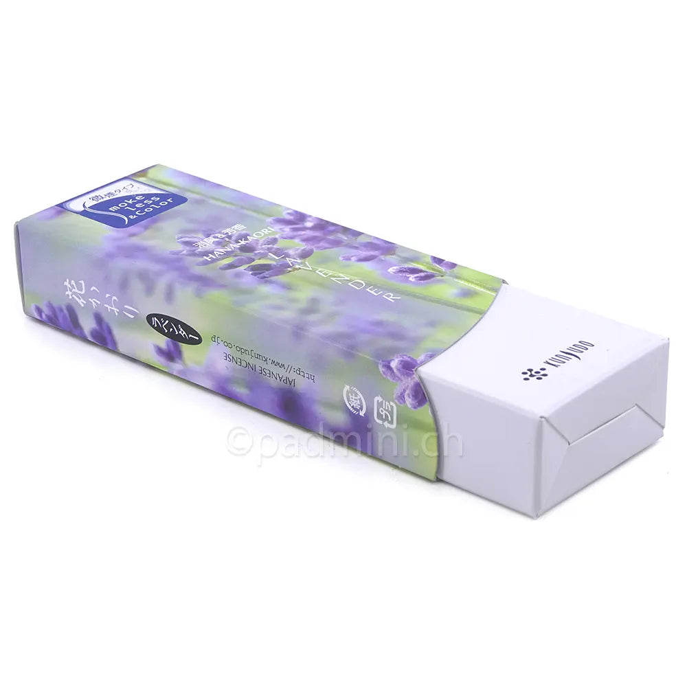 Kunjudo Hana Kaori Lavender – japanische Lavendel Räucherstäbchen in violetter Originalpackung mit Lavendelblüten