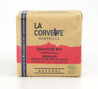 Bio-Duftseife La Corvette Marseille mit Granatapfel und Sheabutter, 100 g, COSMOS ORGANIC zertifiziert.