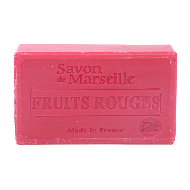 Le Chatelard 1802 Savon de Marseille Fruits Rouges 100 g, rosarotes rechteckiges Seifenstück mit eingeprägter Aufschrift Fruits Rouges
