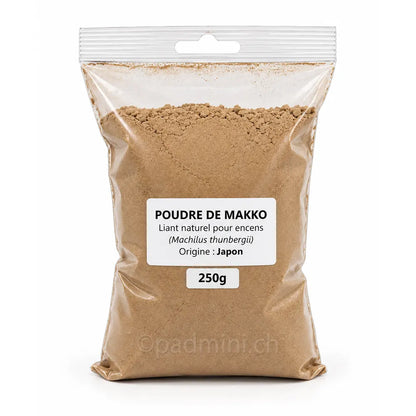 250 g Makko-Pulver aus Japan aus Machilus thunbergii im transparenten Beutel, natürliches Bindemittel zur Herstellung von Räucherwerk.