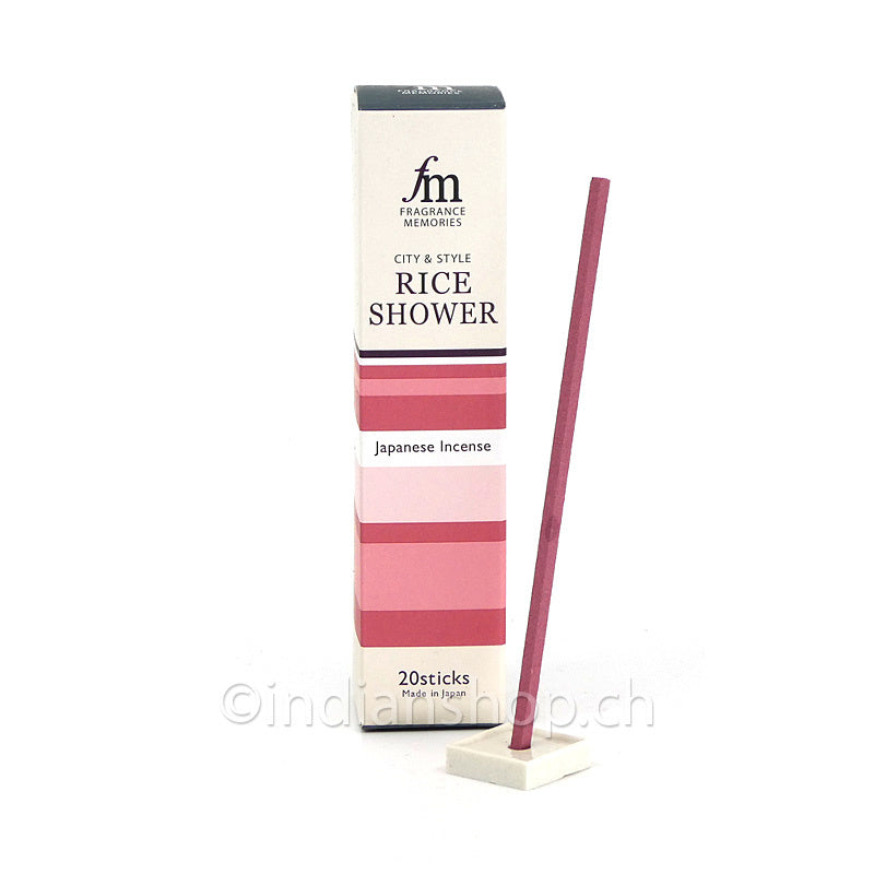 Nippon Kodo Fragrance Memories Rice Shower Räucherstäbchen mit Keramikhalter in rosa Verpackung