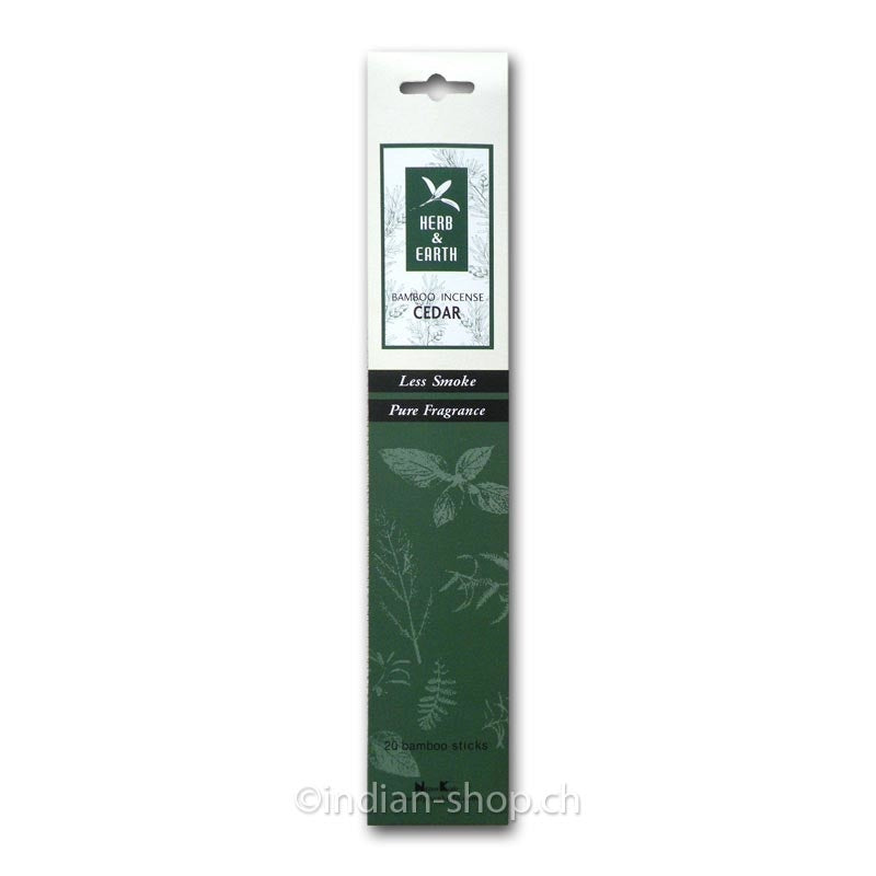 Nippon Kodo Herb & Earth Cedarwood Räucherstäbchen, grüne Less-Smoke-Verpackung mit 20 Bambusstäbchen und Zedernholzduft