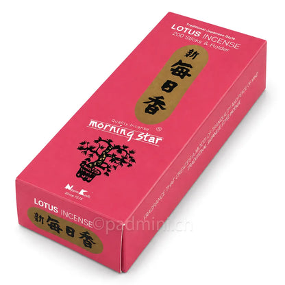 Nippon Kodo Morning Star Lotus Räucherstäbchen in der 200-Stück-Packung mit floralem Lotusduft.