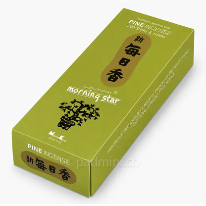 Nippon Kodo Morning Star Pine Räucherstäbchen in der 200-Stück-Packung mit frischem Kiefernduft.