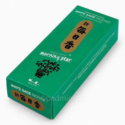 Nippon Kodo Morning Star White Sage Räucherstäbchen in der 200-Stück-Packung mit weissem Salbeiduft.