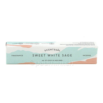 Nippon Kodo Scentsual Sweet White Sage japanische Räucherstäbchen in der Originalverpackung mit 30 Stäbchen und Räucherstäbchenhalter.
