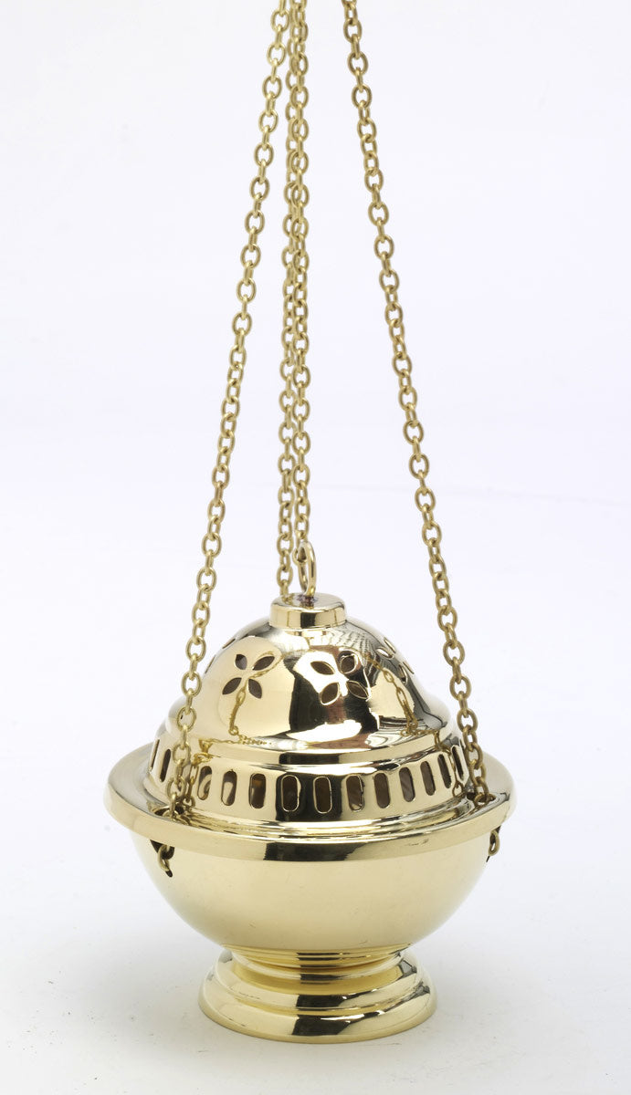 Kirchenrauchfass aus Messing mit Ketten und kuppelförmigem Deckel 14 cm
