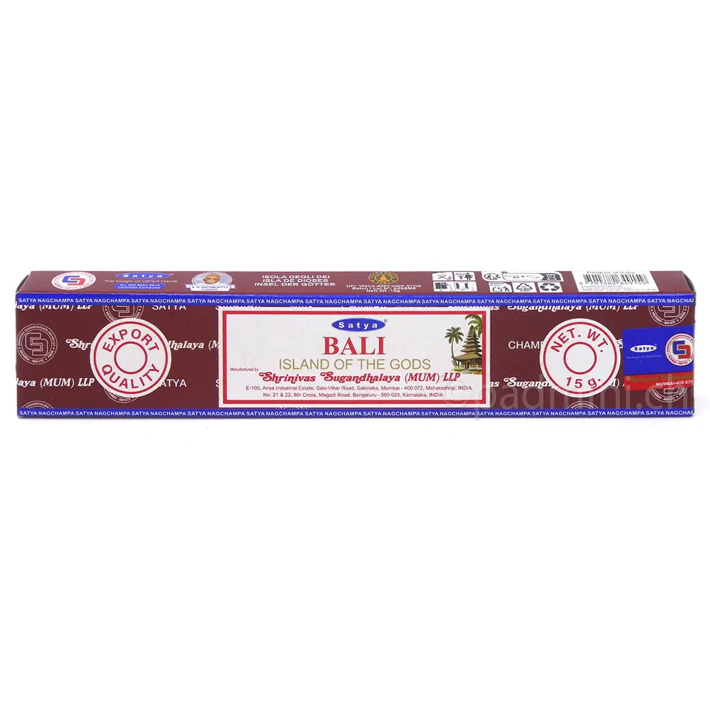Satya Bali Island of the Gods MUM Räucherstäbchen 15 g in rotbrauner Verpackung mit Palmenmotiv, Einzelpackung und Displaykarton