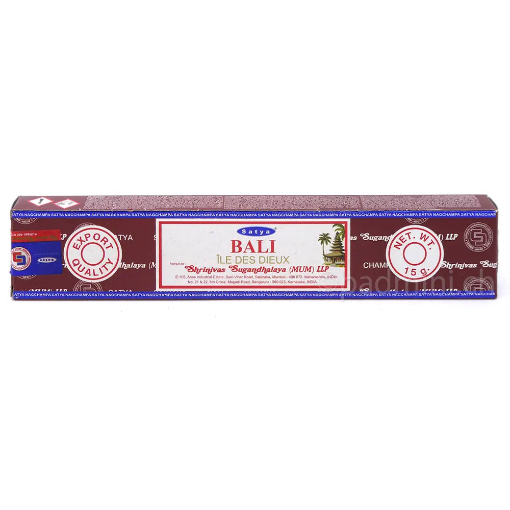 Satya Bali Räucherstäbchen von Shrinivas Sugandhalaya (MUM) LLP in der 15-g-Originalverpackung.