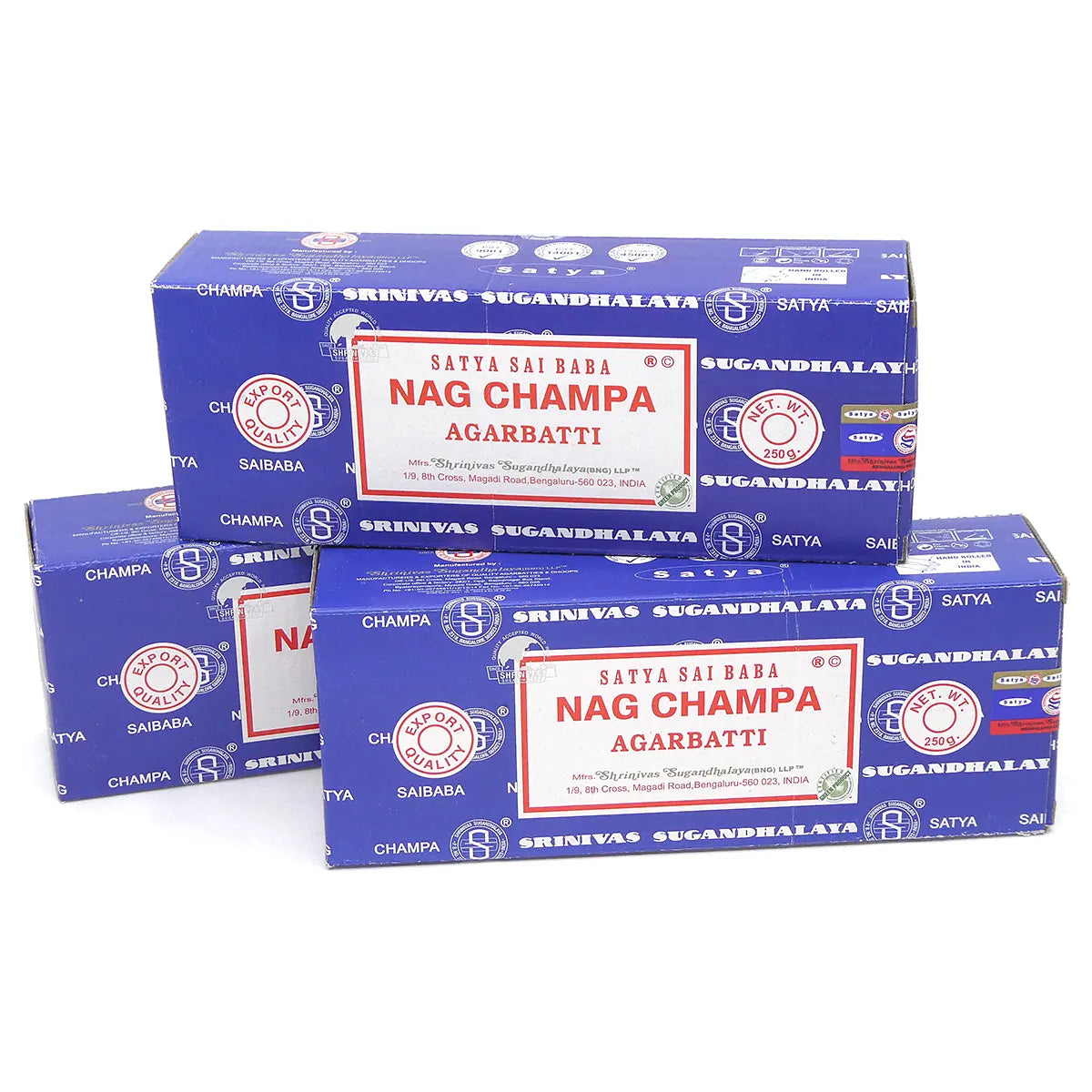 Drei Packungen Satya Nag Champa Räucherstäbchen à 250 g