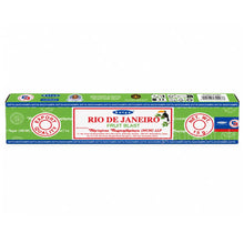 Satya Rio de Janeiro Fruit Blast MUM Räucherstäbchen 15 g in grüner Verpackung mit tropischem Motiv, Einzelpackung und Displaykarton