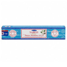 Satya Tahiti Monoï MUM Räucherstäbchen 15 g in türkisblauer Verpackung mit tropischem Blütenmotiv, Einzelpackung und Displaykarton