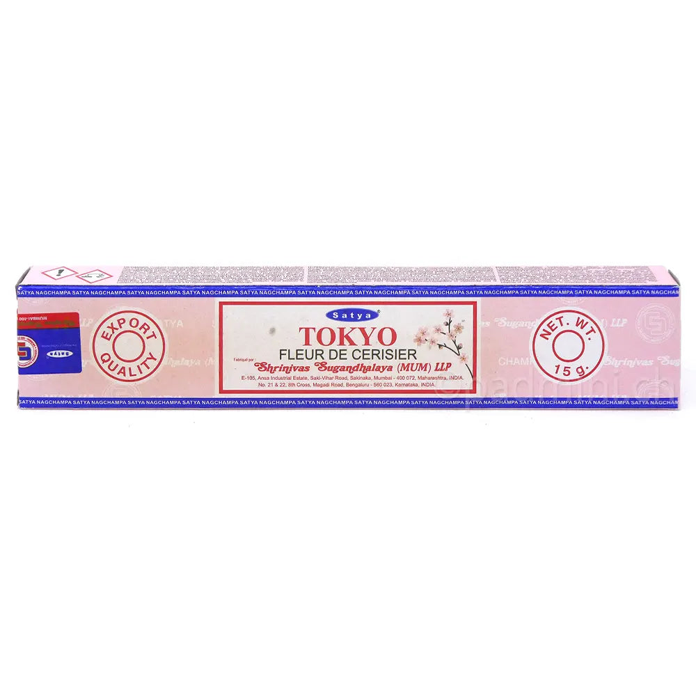 Satya Tokyo Räucherstäbchen von Shrinivas Sugandhalaya (MUM) LLP in der 15-g-Originalverpackung.