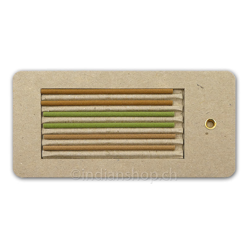 Shoyeido Incense Road Pocket Set mit sechs japanischen Räucherstäbchen in drei Farben in flacher Verpackung