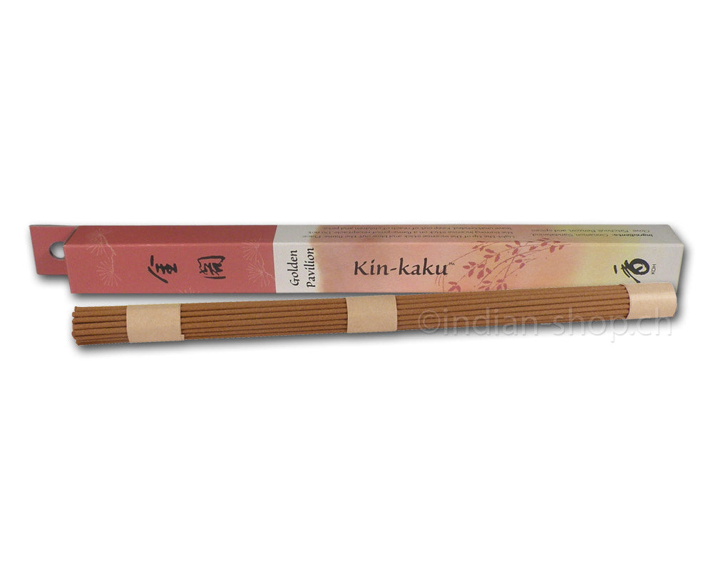 Shoyeido Kin-Kaku Golden Pavilion japanische Räucherstäbchen mit braunen Stäbchen und rot-beiger Verpackung