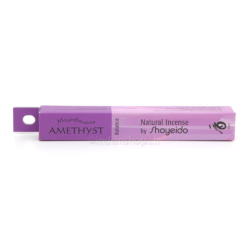Shoyeido Magnifiscents Amethyst Balance – violette Originalpackung mit 30 japanischen Räucherstäbchen