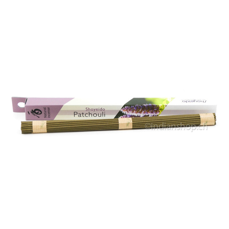 Shoyeido Overtones Patchouli Räucherstäbchen mit Verpackung