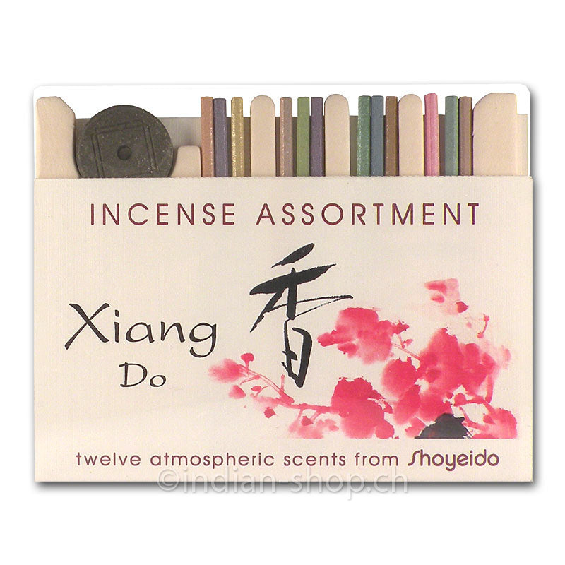 Shoyeido Xiang Do Incense Assortment mit 12 verschiedenfarbigen japanischen Räucherstäbchen und rundem Räucherhalter