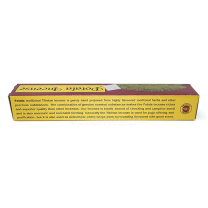 Packaging box of authentic Potala Traditional Tibetan Incense sticks from Nepal, showing the herbal compressed sticks.
