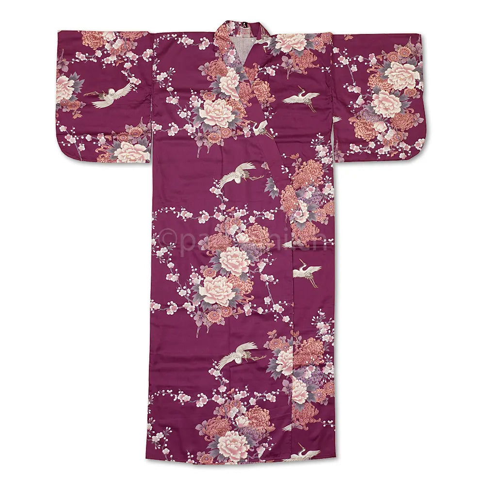 Yukata japonais authentique en satin de coton, pour femme, produit à Kyoto, couleur pourpre.