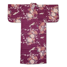 Yukata japonais authentique en satin de coton, pour femme, produit à Kyoto, couleur pourpre.