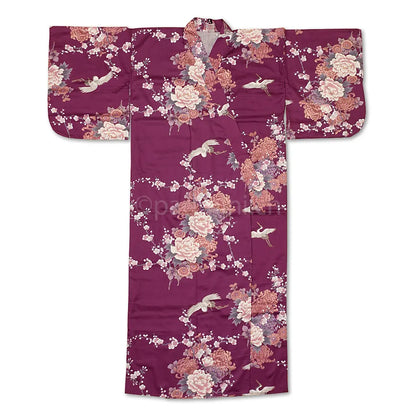 Yukata japonais authentique en satin de coton, pour femme, produit à Kyoto, couleur pourpre.